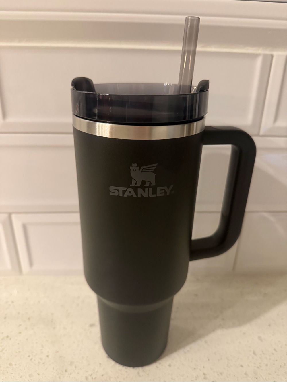 Stanley Black Travel Mug with Logo. 40 oz Like New